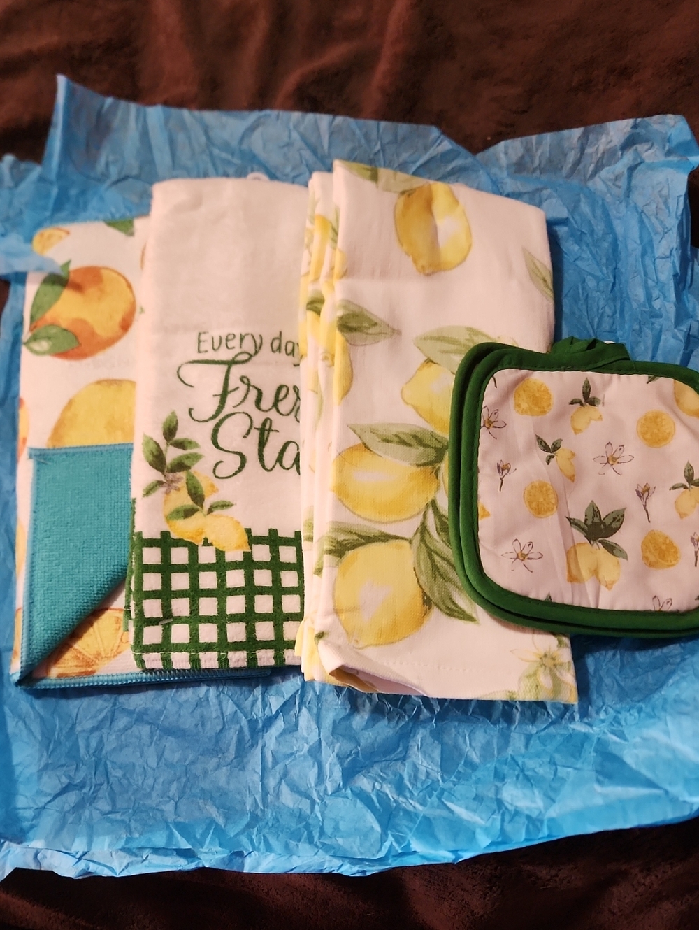 Fresh Start Lemon Kitchen Towel and Pot Holder Set - White & Green
